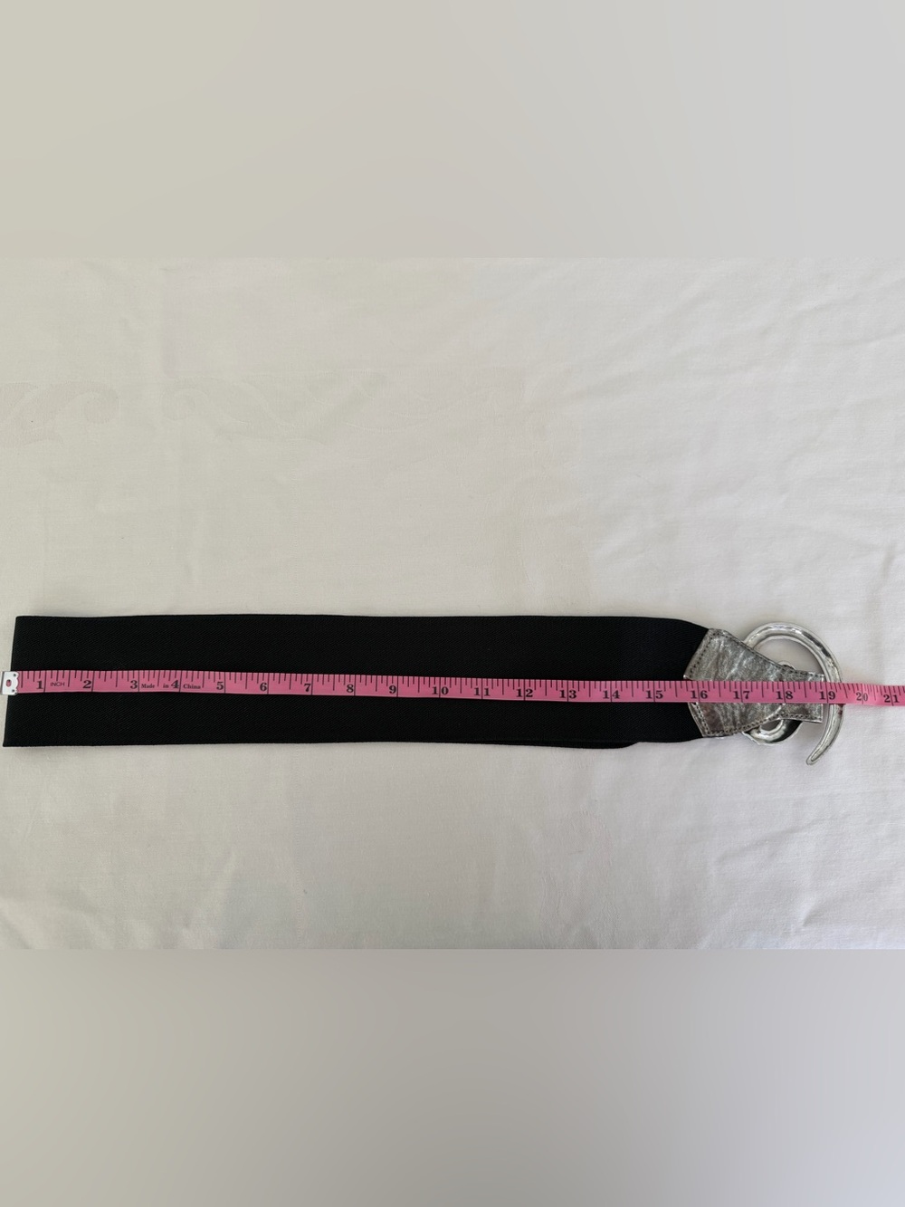 Women’s Black Stretch Waist Belt with Decorative Silver Swirl Buckle - Picture 6 of 6